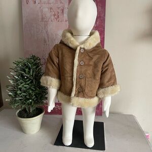 Brown Faux Suede and Fur Trim Baby Girl Jacket